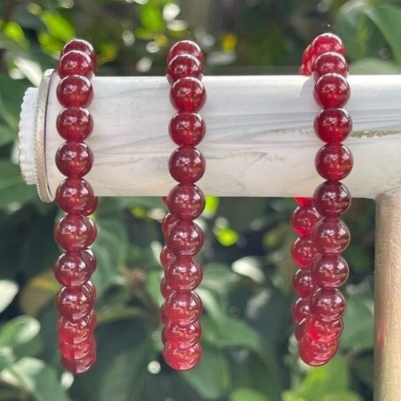 8mm Dark Carnelian Stretch Bead Bracelet - Picture 4 of 7